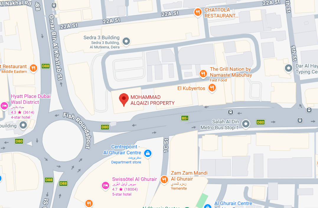 Map to BCA office, Al Muteena, Deira